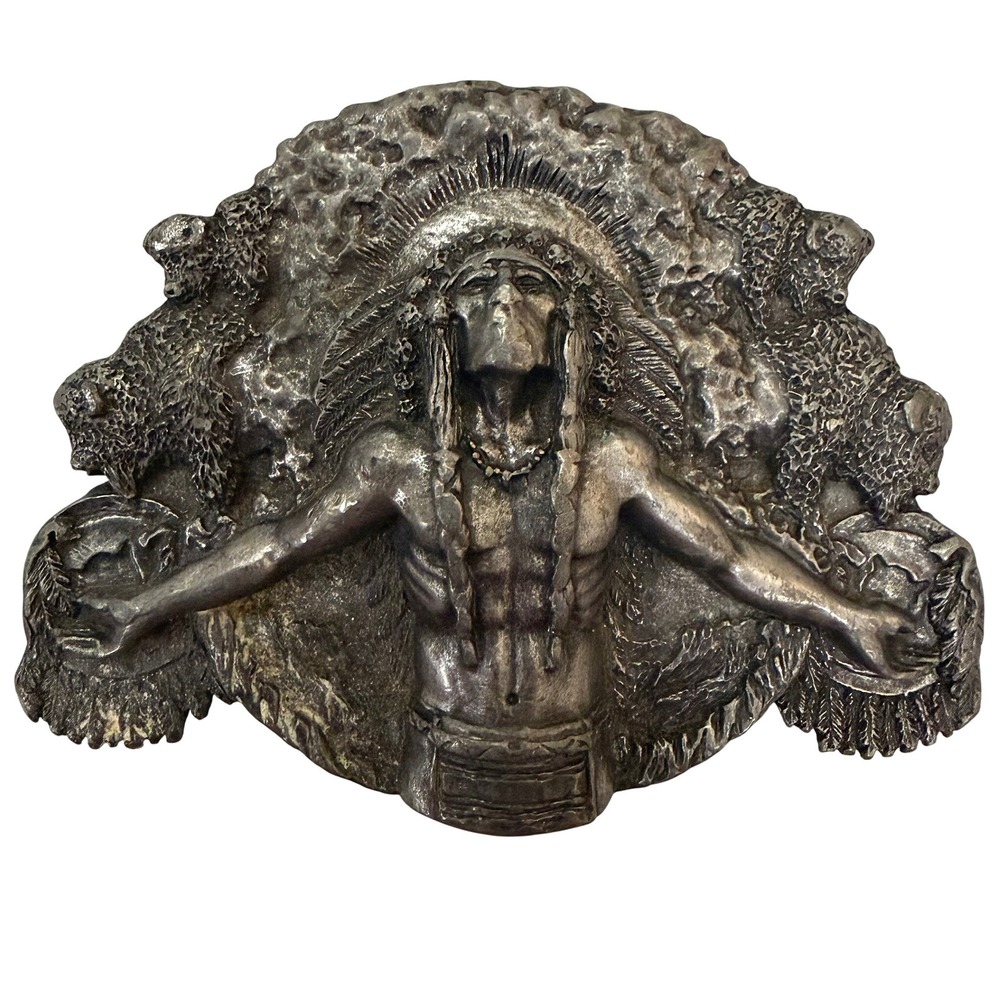 Vintage 1981 Bergamot Brass Works Native American Buffalo Belt Buckle BD1 Pewter